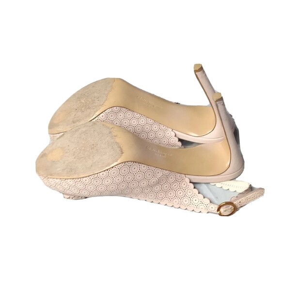 Salvatore Ferragamo Laser Cut Scalloped Trim Peep Toe Slingback Sandals Sz 6.5 B - Picture 12 of 16